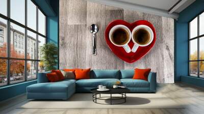 two small cups of coffee with a heart saucer Wall mural