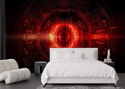 Futuristic red laser eye against dark background. The concept of Internet safety. AI generated image Wall mural