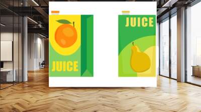 Realistic mockup of pack and box of orange juice. Set of cardboard boxes and packaging for orange juice and drinks, view from different sides. Isolated realistic vector illustration Wall mural