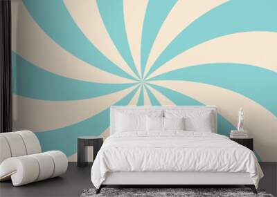 Swirling radial ice cream background. Vector illustration for swirl design. Summer. Vortex spiral twirl. Blue. Helix rotation rays. Converging psychadelic scalable stripes. Fun sun light beams Wall mural