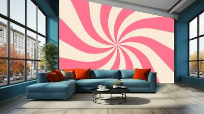 Swirling radial ice cream background. Vector illustration for swirl design. Summer. Vortex spiral twirl. Pink. Helix rotation rays. Converging psychadelic scalable stripes. Fun sun light beams Wall mural