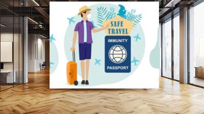 Travel Summer poster or banner set. Vector tourism and tourist. Flight or car journey and trip illustration vacation holiday Wall mural