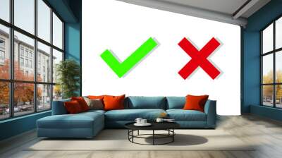 Tick and cross signs sharp, checkmark and x or confirm and deny icon checkbox button checkmark green, cross red , basic checkmark, checklist Wall mural