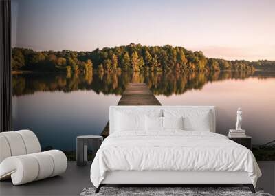 Empty Dock River Sunset Wall mural