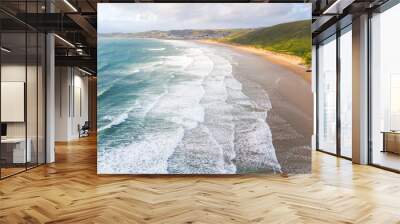 Aerial view of waves at Woolacombe Beach and Putsborough Sands - Putsborough, Devon, UK Wall mural