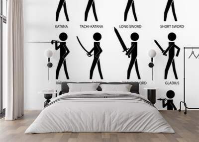 men holding various bladed weapon infographic icon vector sign symbol pictogram Wall mural