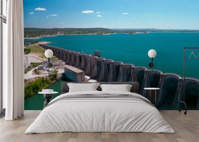 Aerial view of the beautiful shore of Buchanan Dam in Texas Wall mural