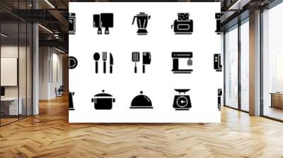 vector illustration of a kitchen-related icon set with several variations, namely outline, glyph and flat Wall mural