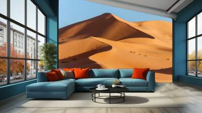 landscape of golden sand dune with blue sky in Sahara desert Wall mural