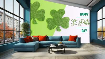 Green shamrock clover for irish holiday, happy st. patrick's day graphic. Wall mural