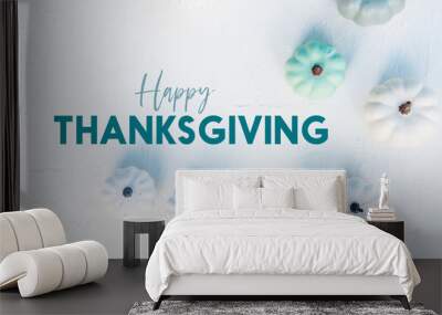 Happy Thanksgiving holiday banner with flat lay of trendy pumpkins on white background. Wall mural