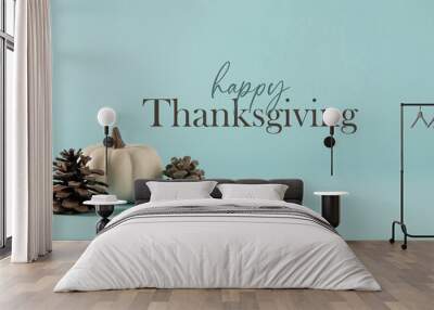 Minimalism style Thanksgiving greeting holiday banner with copy space on blue modern background. Wall mural