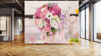 Table in restaurant decorated with flowes Wall mural