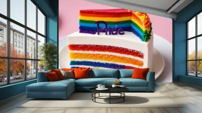 A piece of cake with the word pride written on it, pride day illustration created with generative ai. Wall mural