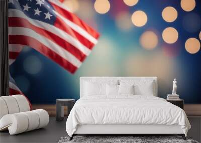 American flag and bokeh background with copy space for 4 july independence day and other celebration,digital illustration created with generative ai. Wall mural