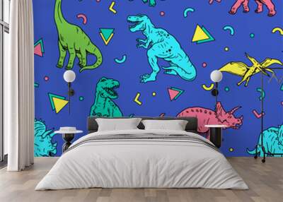 
Dinosaurs Seamless Pattern. Cartoon Dinosaurs Kids Seamless Repeat Design. Dinos in Neon Colors Seamless Pattern. Wall mural