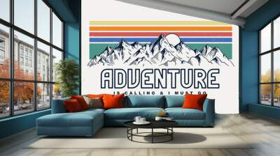 Mountain illustration, outdoor adventure . Vector graphic for t shirt and other uses. Wall mural