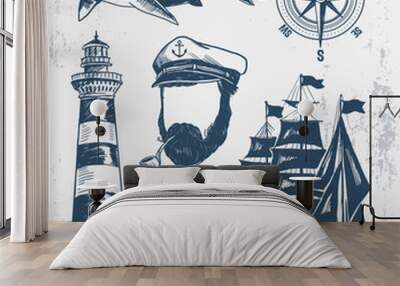 Nautical theme vector graphic, for t-shirt prints and other uses. Wall mural