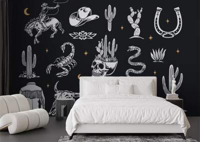 Set of vector Wild West inspired illustrations. Wall mural