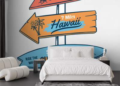 Signboard on a beach concept. For t-shirt and other uses Wall mural