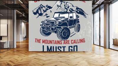 Vector illustration Off Road car. Mountain expedition. For t-shirt print and other uses Wall mural