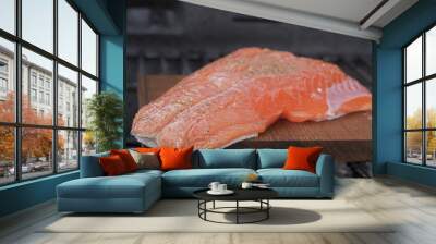 cedar plank salmon on grill, 2 Wall mural