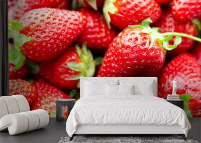 Background of fresh red strawberries ready to be eaten.  Wall mural