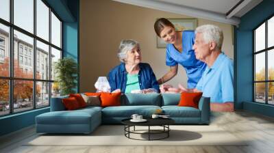 Hows breakfast. Shot of two residents and a nurse at a retirement home. Wall mural