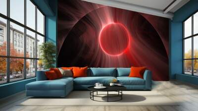 3d Illustration - brilliant glowing spherical ball of light, plasma aura, visible energy concept, powerful radiation, black background, red halo, abstract digital artwork, radiation Wall mural