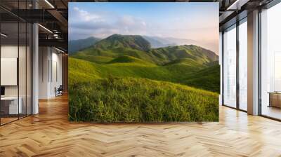 Pingxiang Wugong Mountain Scenery in Jiangxi Province, China. Lush green alpine grassland, alpine meadow sunset. Exotic Mountains of China, Wugong Shan National Park of China. Hiking Camping Wall mural