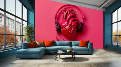 heart with headphones Wall mural