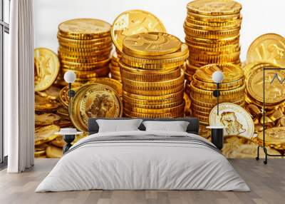 stack of gold coins, treasure, isolated, transparent background Wall mural