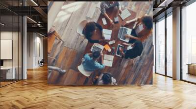 top down view of people working together Wall mural