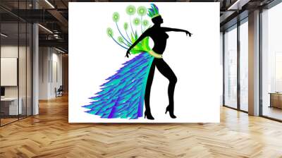 Danseuse Carnaval Rio - costume vert et bleu - Position 1 Wall mural