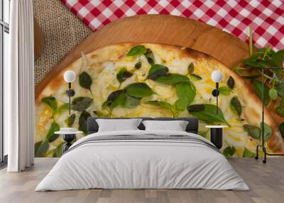 Brazilian pizza with cheese, mozzarella and basil Wall mural