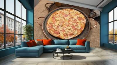 Brazilian pizza with mushroom, cheese and ham Wall mural