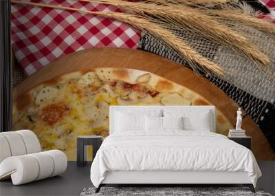 Brazilian pizza with mushroom, cheese and oregano Wall mural