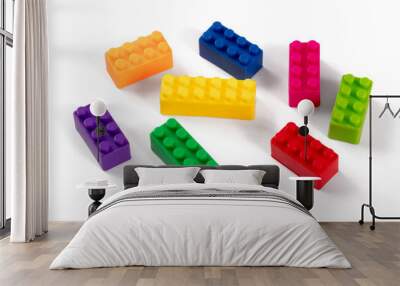 Colorful plastic building block patterns isolated. Toy for children Wall mural