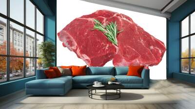 fresh raw beef meat with rosemary isolated on white. Wall mural