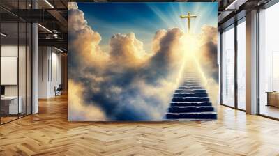 Gate to heaven. Staircase to heaven. gates of heaven that wait after death. Generative AI Wall mural