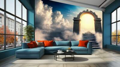 Gate to heaven. Staircase to heaven. gates of heaven that wait after death. Generative AI Wall mural