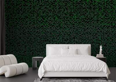 Green binary code flowing, digital data stream, vibrant matrix background, abstract technology concept, cyberspace landscape, computer generated backdrop, information flow representation Wall mural