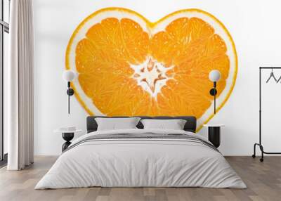 Heart shaped orange. Slice of fresh ripe orange heart shape isolated on white background. healthy eating diet, detox. Summer fruits. organic food concept Wall mural