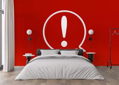 important exclamation icon sign or attention caution mark, graphic element symbol on red background with warning problem error update message button design concept. Wall mural