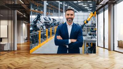 Industrial Leader Harnesses Power of AI Robotics, Transforming Production Landscape, Executive Spearheads Revolutionary Robot Implementation in Dynamic Factory Setting Wall mural