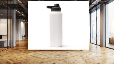 White 40oz Thermos Flask Isolation Bottle Isolated on White Background. Travel Mug in Stainless Steel with Double-Walled. Beverage Bottle to Keep Cold and Warm Drinks. Modern Kitchenware Wall mural