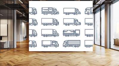 Set of Trucks Icons in Outline Style Wall mural