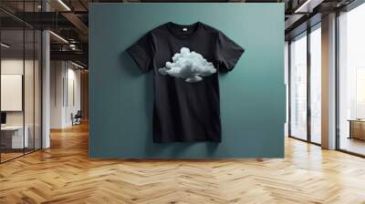 Black t-shirt, clothes promotional photo beautiful electronic commercial photography , blue background, studio photo, clean design, pastel colors Generative AI Wall mural