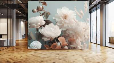 Pastel peony flowers in bloom as floral art background, wedding decor and luxury branding design Generative AI Wall mural