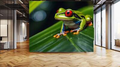 Colorful of red eye tree frog on the branches leaves of tree, close up scene, animal wildlife concept. Wall mural